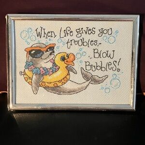 Framed Seal Cross-Stitch Art